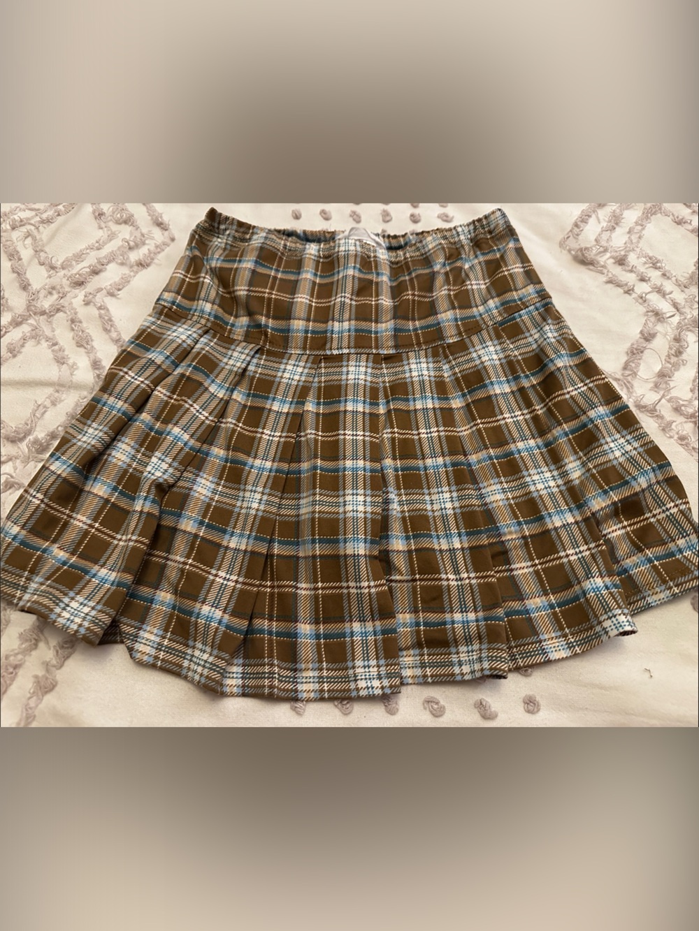 Plaid Pleated Mini Skort in Brown and Blue